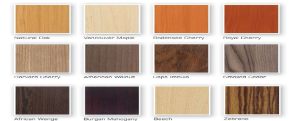 Available melamine and veneer wood finish swatches