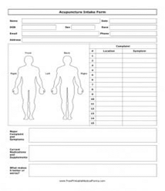 Patient intake form example
